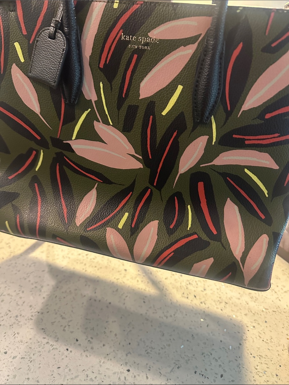 kate spade Olive Floral Print Tote with Pink Accents - Picture 13 of 15